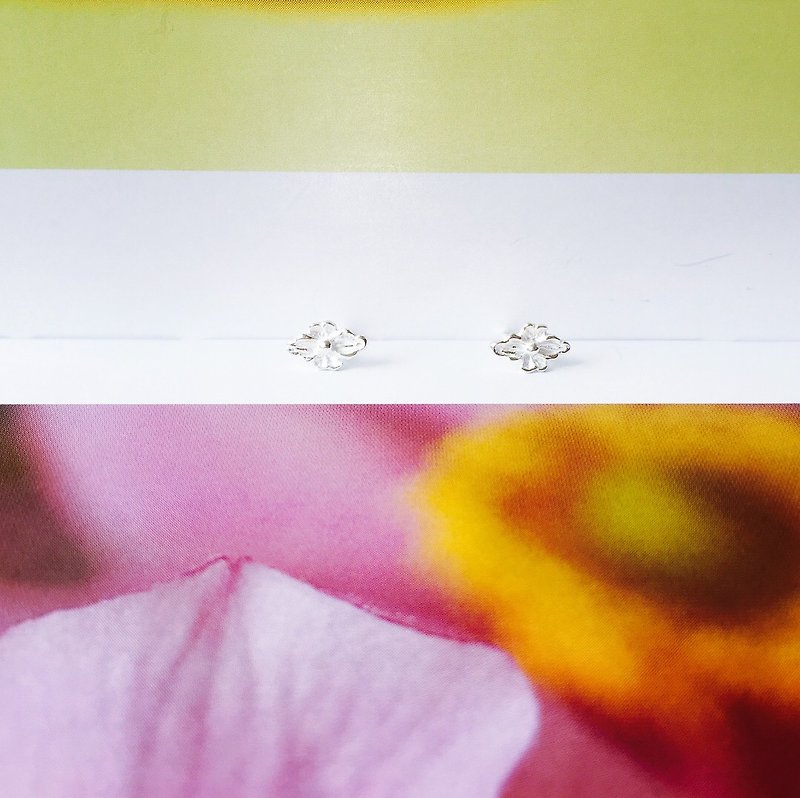 925純銀 / 花系列 - 東風小花耳針 - 耳環/耳夾 - 純銀 粉紅色