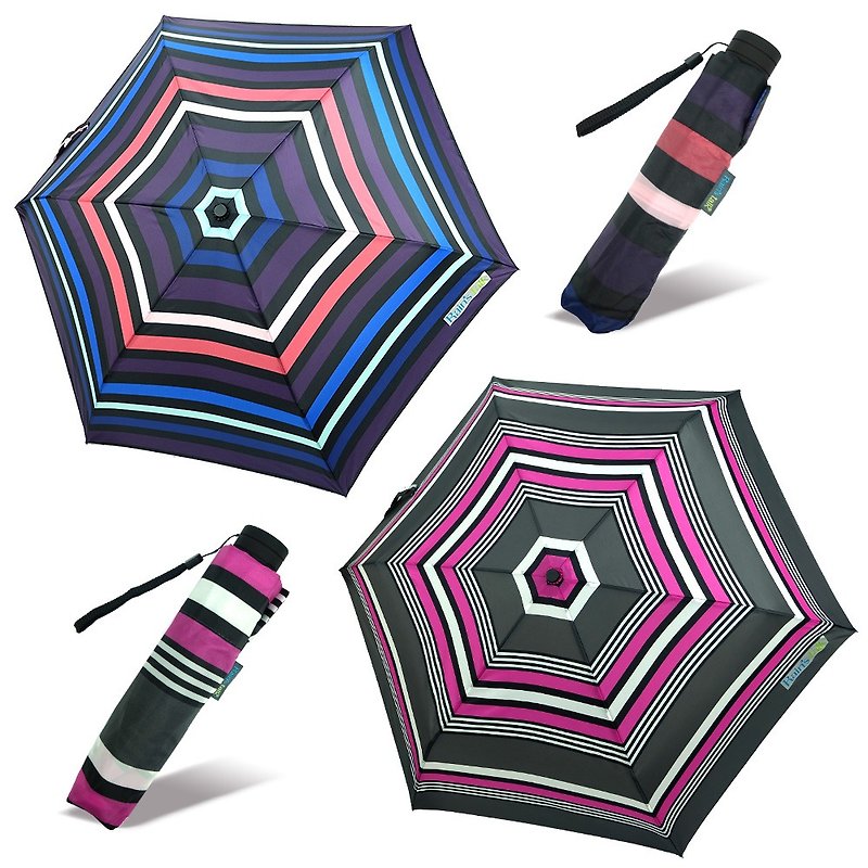 [Taiwan Wenchuang Rain's talk] Color stripe anti-UV three-fold open umbrella - Umbrellas & Rain Gear - Waterproof Material 