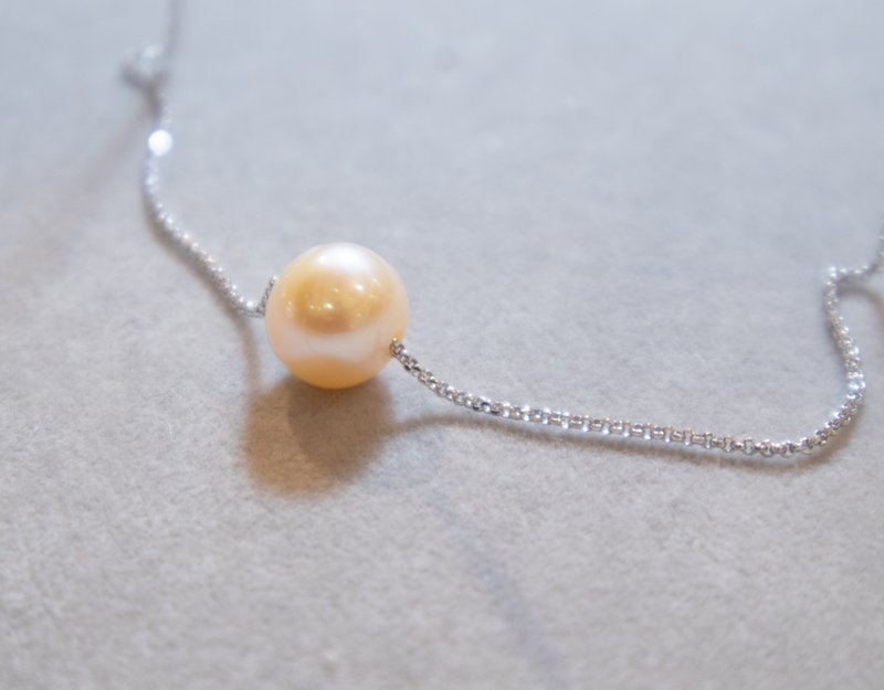 Single freshwater pearl necklace - chain length can be adjusted freely - natural champagne gold - สร้อยคอ - ไข่มุก สีเงิน