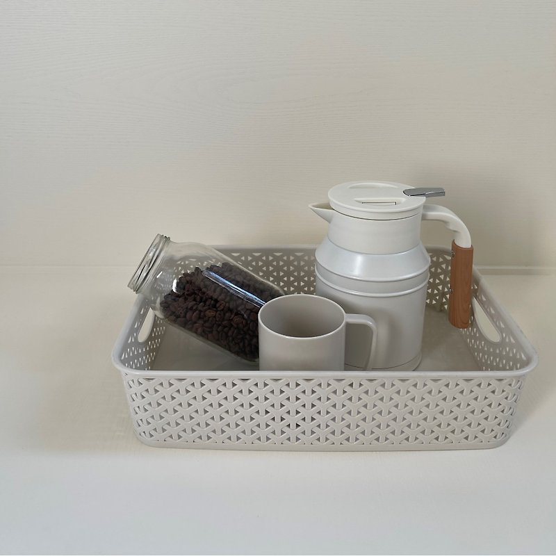 Multiple offers - Woven storage box organizer box, unprinted style, made in Taiwan, size M, rectangular and low - Storage - Plastic White