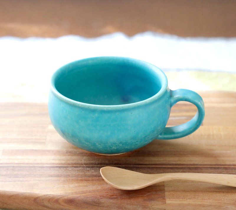 Turkish blue matte glaze soup cup - แก้วมัค/แก้วกาแฟ - ดินเผา สีน้ำเงิน