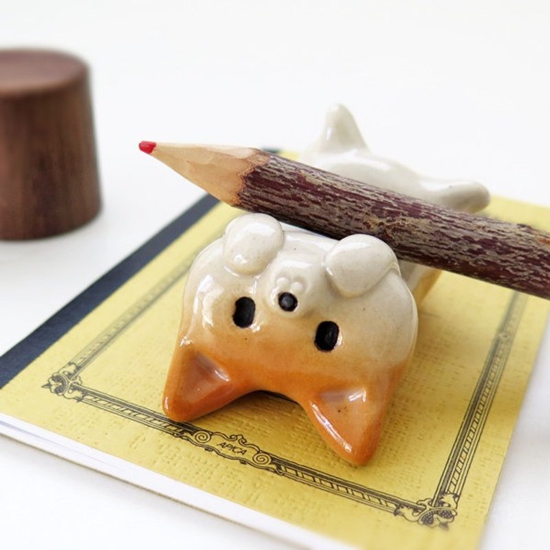 Ceramics figurine "The pen rest of Shiba Inu shape" NEW 2　柴　工房しろ - 擺飾/家飾品 - 陶 橘色