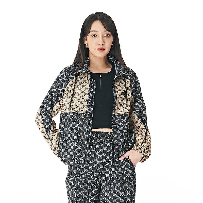 KeyWear Letter Print Contrast Color Stitching Long Sleeve Jacket-Black-0DB04120 - Women's Casual & Functional Jackets - Other Man-Made Fibers Black