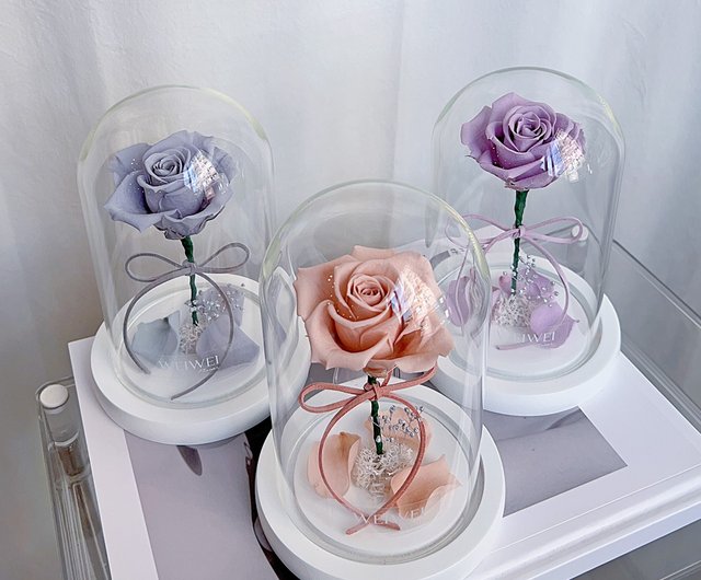 Artificial and Dried Flower Eternal Flower Handmade Preserved Real Rose  Glass Cover Holder Immortal Flowers Valentines Day Birthday Gifts Wedding