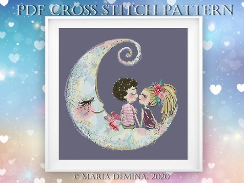 LittleRoomInTheAttic Love You To The Moon And Back PDF cross stitch pattern