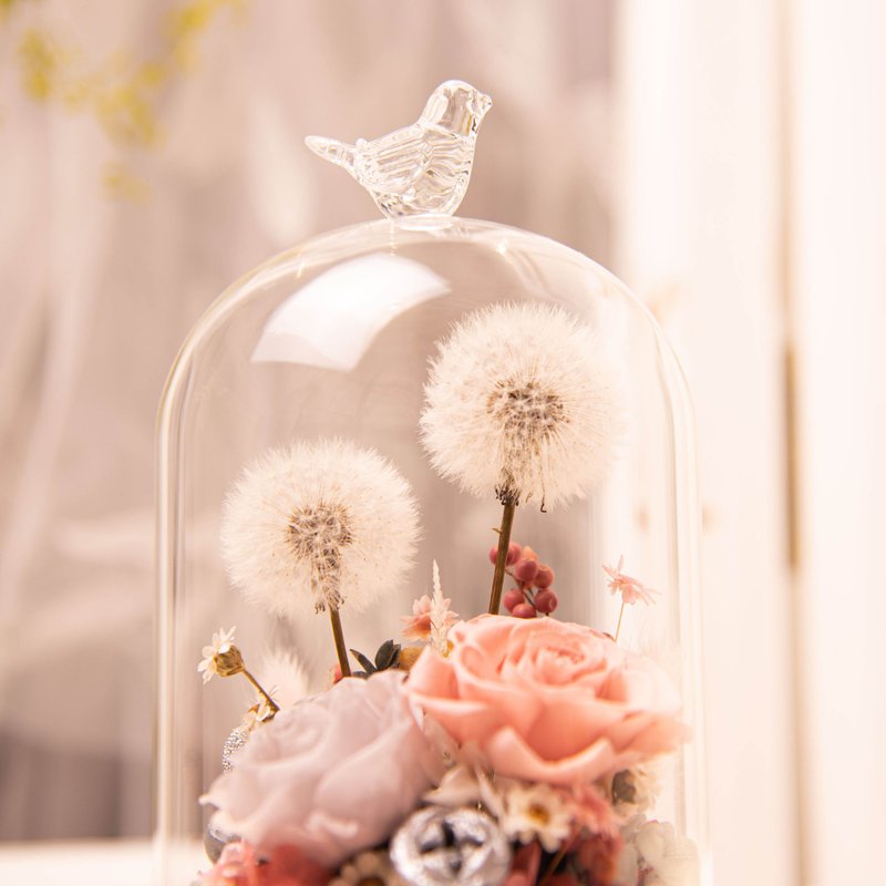 【約定】 蒲公英 永生花 乾燥花 LED 玻璃罩 夜燈 / 共2款 生日 - 燈具/燈飾 - 植物．花 粉紅色