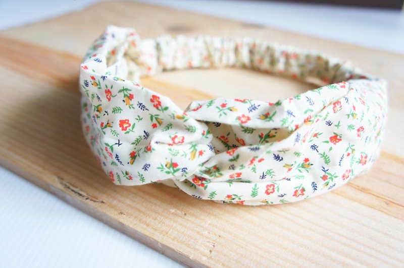 Beige red flower / handmade elastic headband