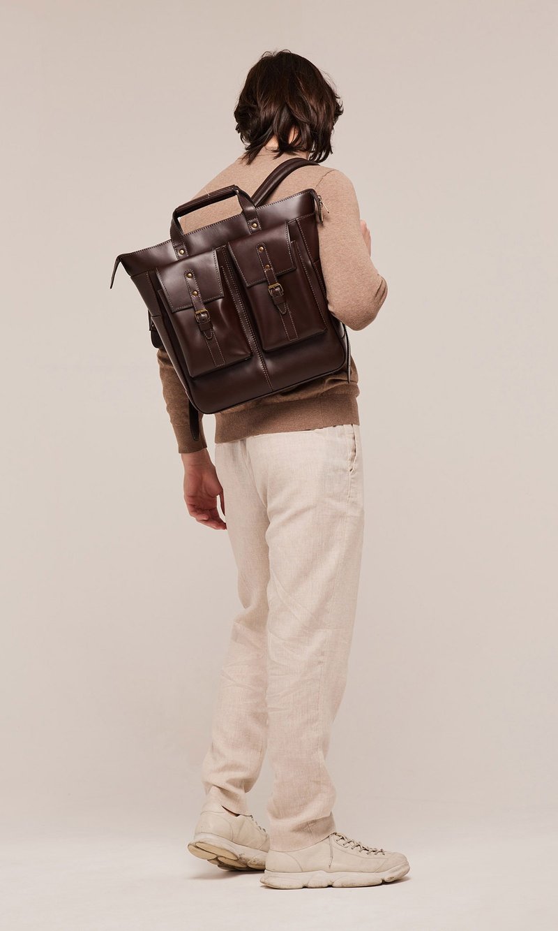 MURPHY BROWN Large Soft Leather Backpack - Backpacks - Genuine Leather Brown