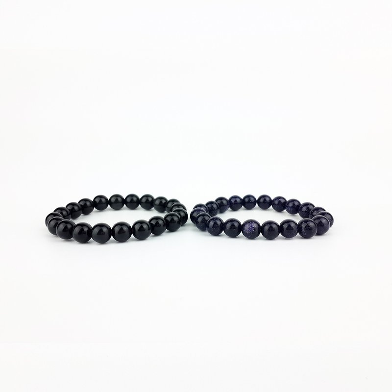 ▶ Beads RIJU ◀ - Natural Ore - Classic x Rainbow Eye Obsidian + Blue Sandstone x Starry Night - Beads (2 in / Girl / Sisters / 1 + 1 / pair) - Bracelets - Gemstone Black