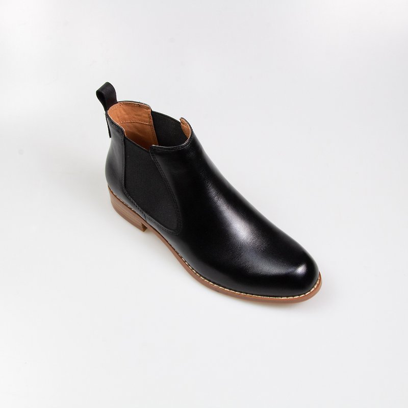 雀爾西女短靴/黑色/609C楦 - 女款短靴 - 真皮 黑色