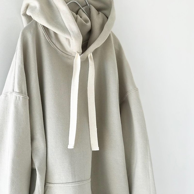 Big silhouette hoodie / sand beige / plain / unisex - เสื้อฮู้ด - ผ้าฝ้าย/ผ้าลินิน สีกากี