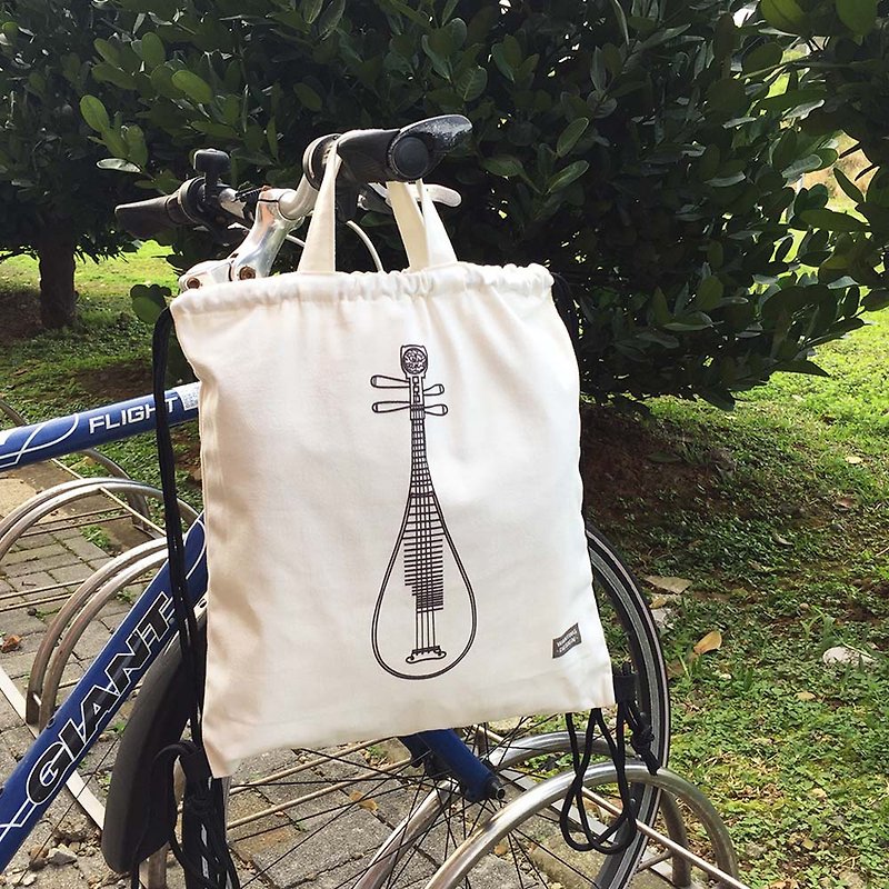 WD Musical Instrument Cotton Backpack-Pipa Spot + Pre-Order - กระเป๋าหูรูด - ผ้าฝ้าย/ผ้าลินิน ขาว