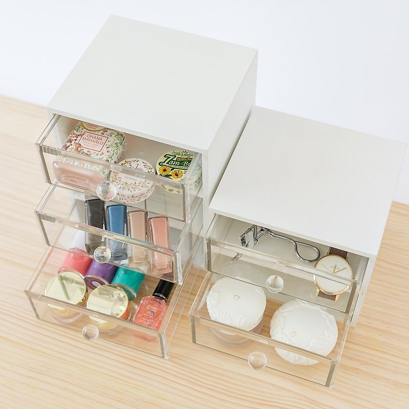 [Three grid stationery box] Acrylic storage exchange gifts - กล่องเก็บของ - ไม้ สีใส