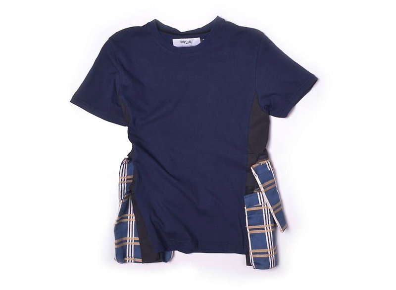 oqLiq  - アーバンナイト - 取り外し可能な装甲のTシャツ（ダークブルー） - Tシャツ メンズ - コットン・麻 ブルー