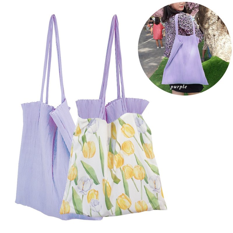 Pleated bag, Floral pleat tote bag, Reversible bag - Handbags & Totes - Polyester 