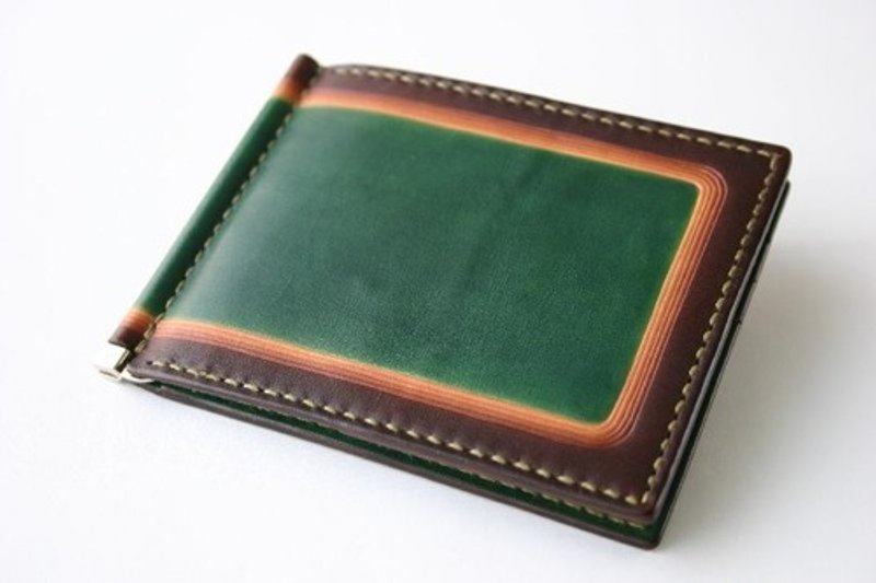 Hand-dyed and hand-stitched leather billfold green Quick - กระเป๋าสตางค์ - หนังแท้ สีเขียว