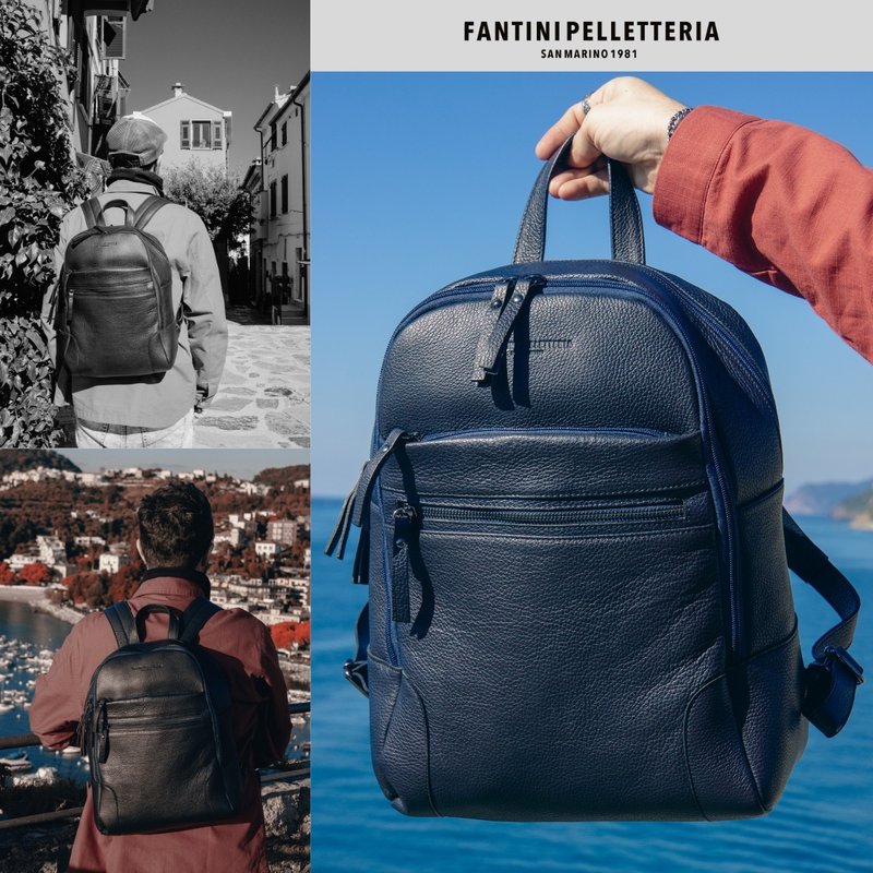 法比歐 真皮後背包書包 FABIO 防潑水 - 後背包/背包/書包 - 真皮 