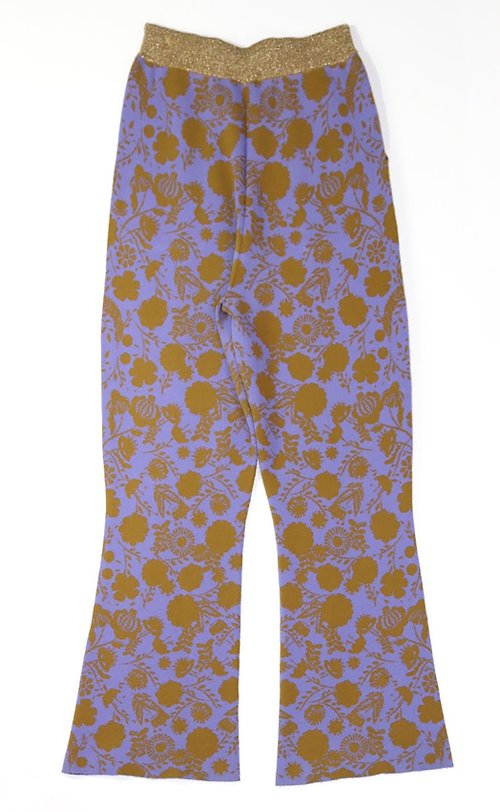 classic flower pattern flared knit pants - 設計館moyan-ecri 女長褲