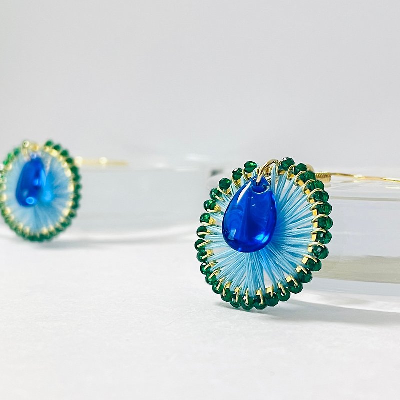 Lakeside shine glass beads and geometric pattern earrings - Earrings & Clip-ons - Thread Green