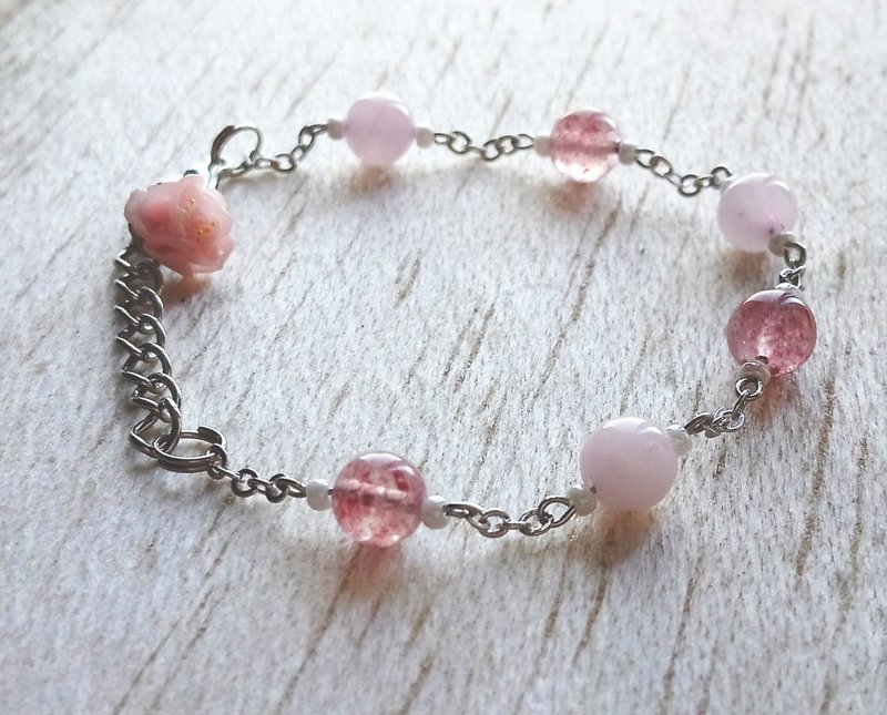 Double Sakura Natural Stone Sterling Silver Bracelet - สร้อยข้อมือ - ดินเหนียว สึชมพู