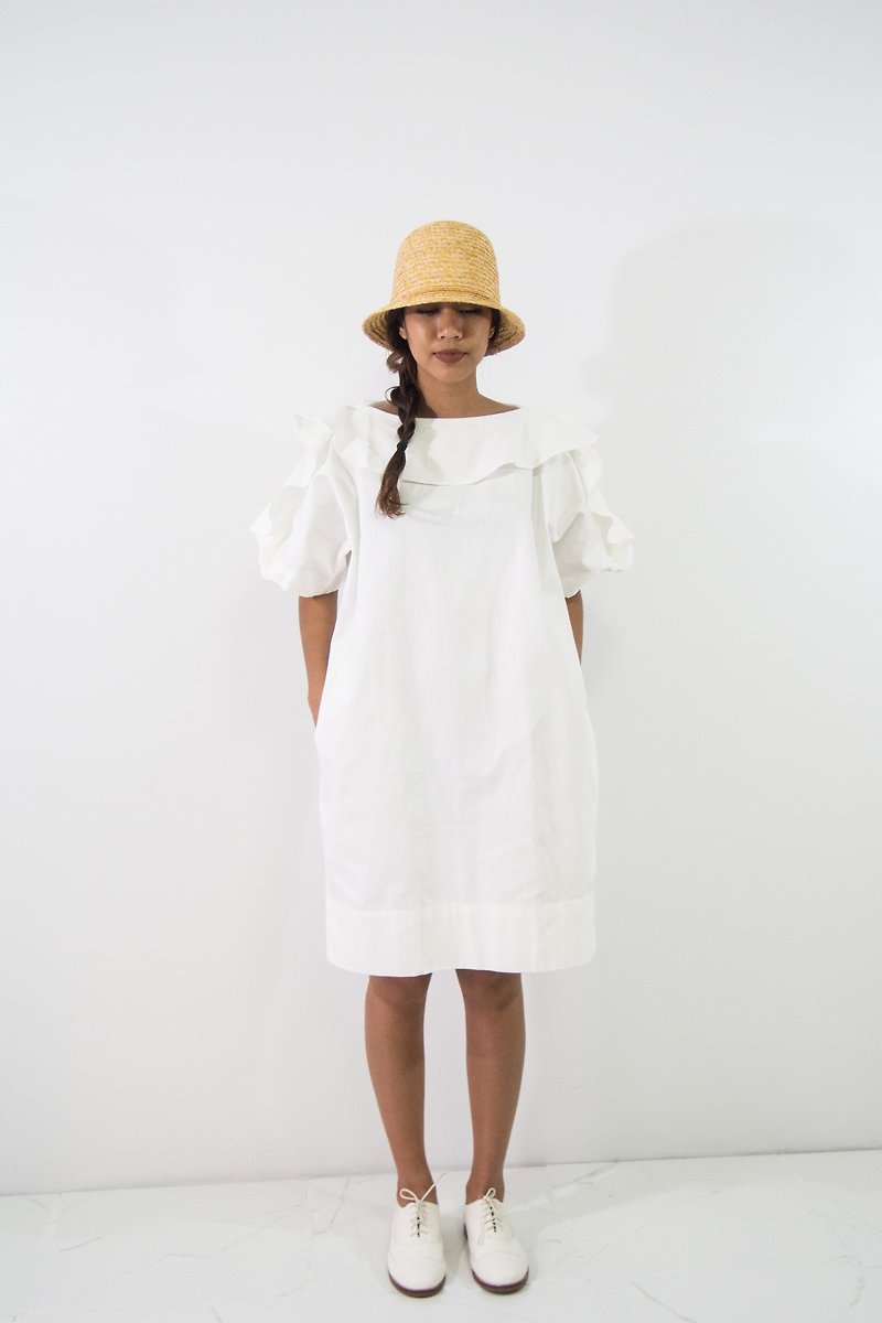 Mani Mina White Frill Tee Mini Dress - One Piece Dresses - Cotton & Hemp 