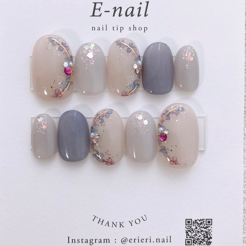 紫陽花　アジサイ　花　フラワー　ブルー　青　ネイル　nails 美甲　Presson nails - 指甲油/指甲貼 - 塑膠 藍色