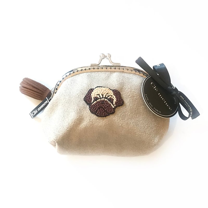 Bago angry dog ​​sewing beads handmade limited edition arched mouth gold package (including chain section) - Coin Purses - Polyester Khaki