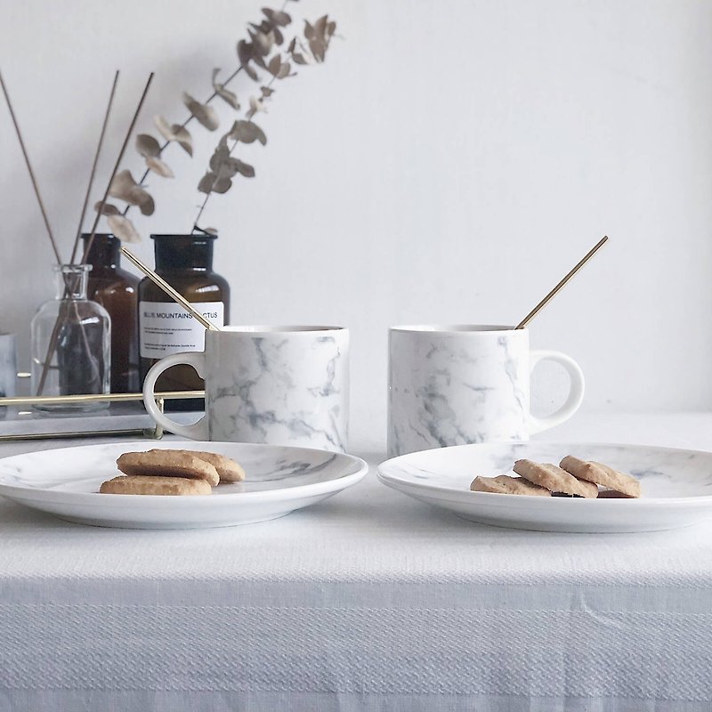 大理石紋享樂生活杯盤組 - 咖啡杯 - 瓷 白色