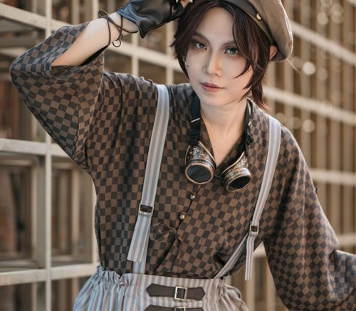 熠先生的蒸汽大陸 蒸汽朋克 咖格子 復古小褂 外搭罩衫 茶服新中式交領 中袖上衣