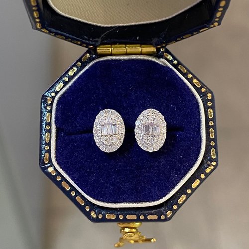 WhiteKuo高級珠寶訂製所 【WhiteKuo】18k天然鑽石拼鑲橢圓形耳針/耳環