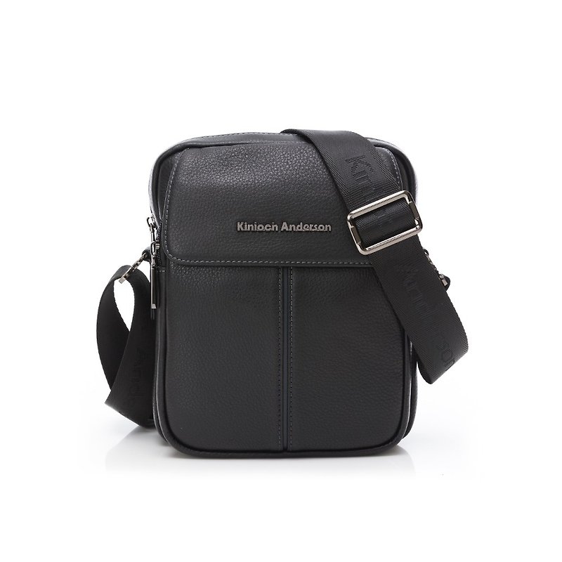 [Kim Anderson] Urban Simple Business Upright Flip Small Side Backpack - Black - กระเป๋าแมสเซนเจอร์ - หนังแท้ สีดำ