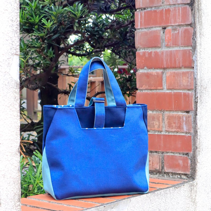 Contrast color document package (blue) - Handbags & Totes - Cotton & Hemp Blue