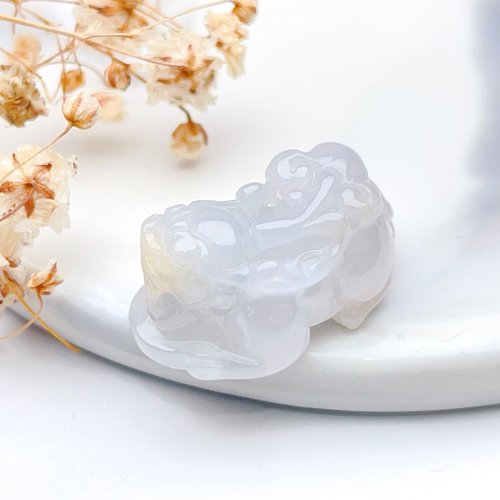 瓔珞珠寶盒 E.L.Jewelry Box 【招財神獸】冰種飄黃花翡翠貔貅擺飾 | 天然緬甸玉翡翠A貨