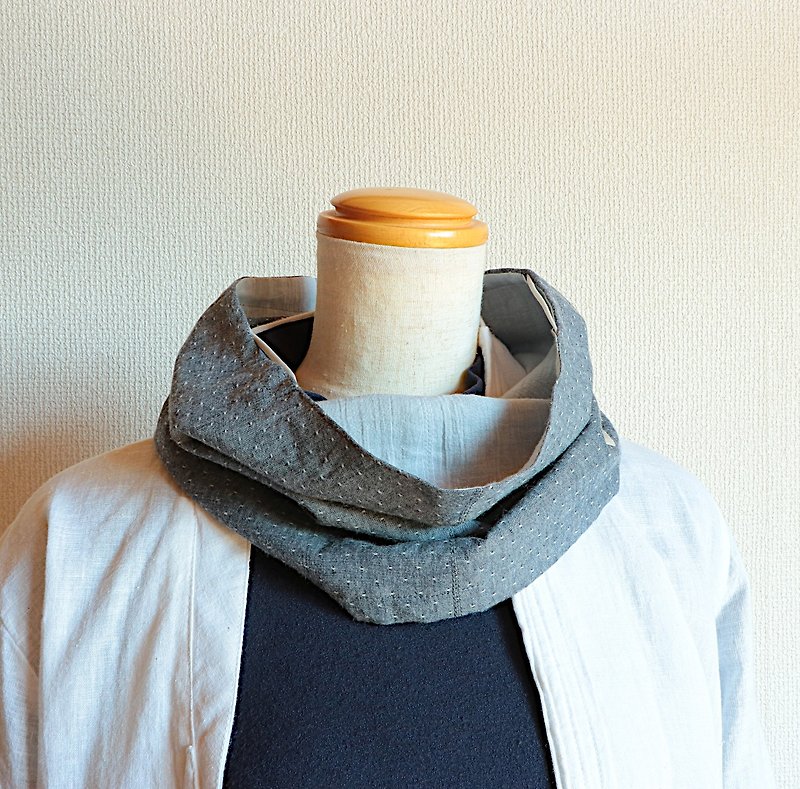 Snood mask (gray navy cotton) - Knit Scarves & Wraps - Cotton & Hemp Gray