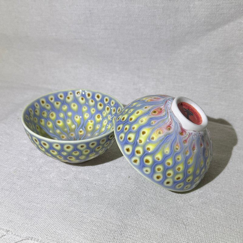 孔雀開屏 品茗對杯 80ml 邱毓寧 鶯歌燒 A2-02 - 茶具/茶杯 - 瓷 多色