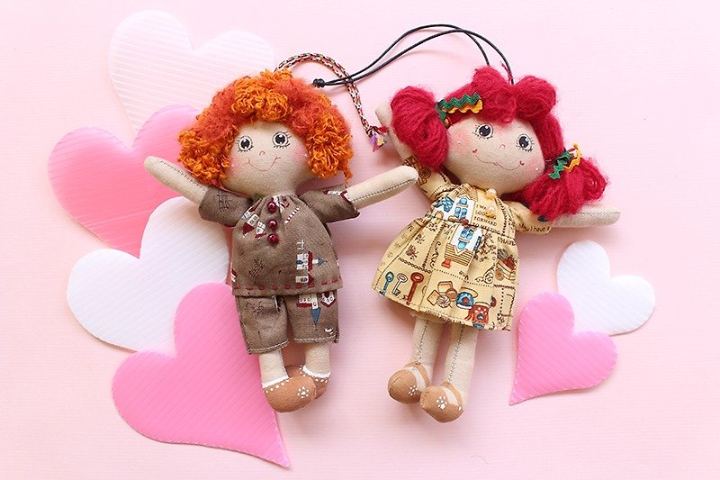 Couple doll ornaments handmade ornaments (C section) - Pair - Stuffed Dolls & Figurines - Cotton & Hemp 