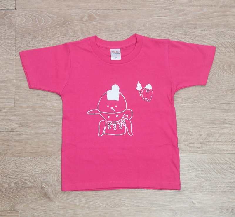 Rice ball T-shirt Dokoko ver. Hot pink _ ink (white) - เสื้อฮู้ด - ผ้าฝ้าย/ผ้าลินิน สึชมพู