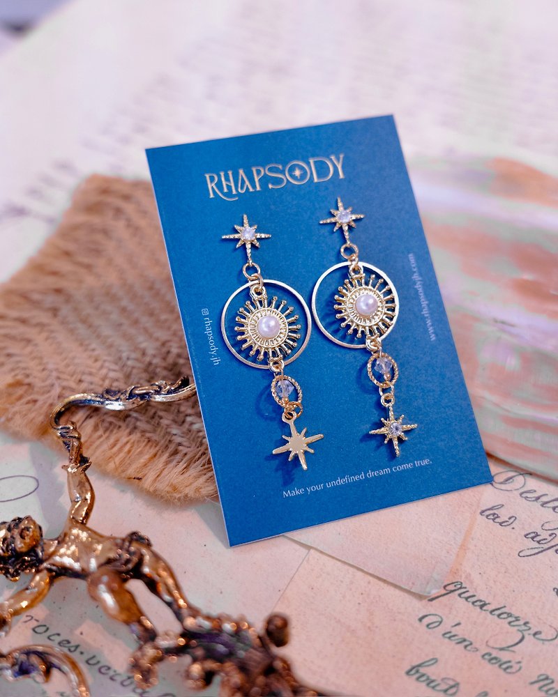 Elegant Pearl Sun Star Earrings - ต่างหู - เงิน 