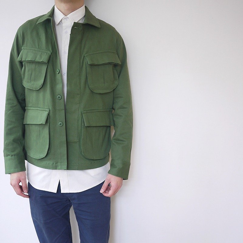 Army Shirt Jacket/overshirt/jungle - เสื้อโค้ทผู้ชาย - ผ้าฝ้าย/ผ้าลินิน สีเขียว