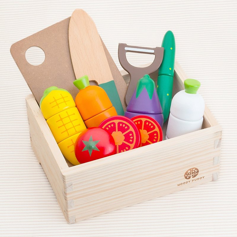 【WOODY PUDDY】Vegetable and fruit cutting 10-piece set-Japanese wooden house wine toy - Kids' Toys - Wood Multicolor