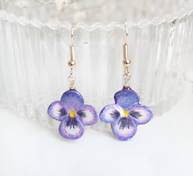 Handmade Heartsease earrings (Purple) - Earrings & Clip-ons - Clay Purple