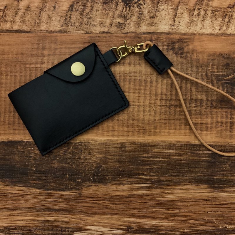 [Customized] Leather Ticket Card Storage Bag Textured Black Easy Card Ticket Card Customized Gift for Valentine's Day - ที่ใส่บัตรคล้องคอ - หนังแท้ สีดำ