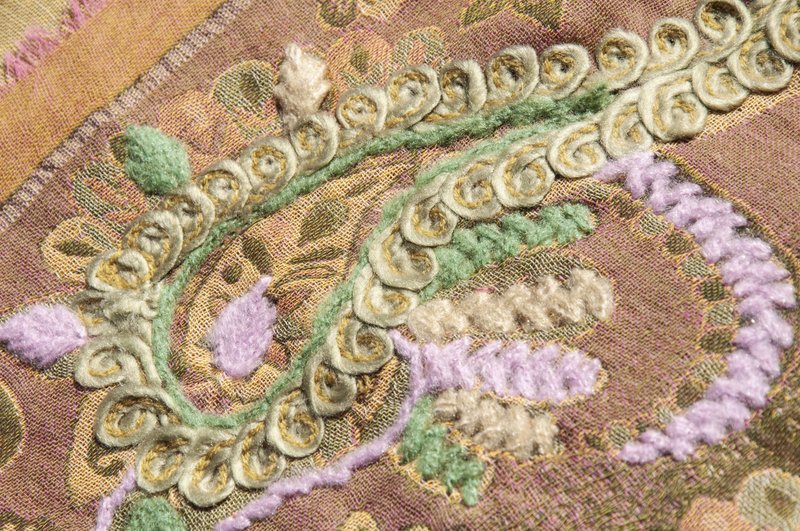 喀什米爾Cashmere/水煮羊毛披肩/針織圍巾/刺繡圍巾/羊絨披巾-花 - 圍巾/披肩 - 羊毛 綠色