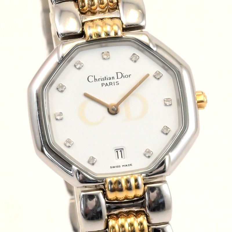 Christian Dior Octagon D48-203 Diamond レディース 腕時計 クォーツ ベルトコンビカラー ホワイト文字盤 CD 手錶 - 女錶 - 不鏽鋼 