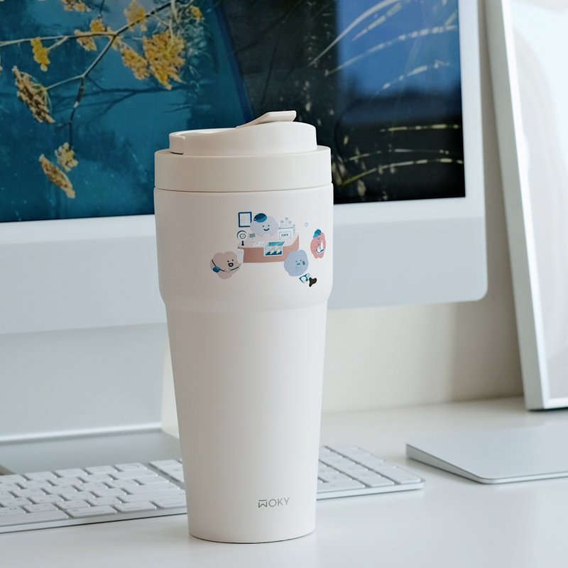 All the different emotions Cafe WOKY co-branded round cup with straw 770ml thermos cup - กระติกน้ำ - สแตนเลส หลากหลายสี