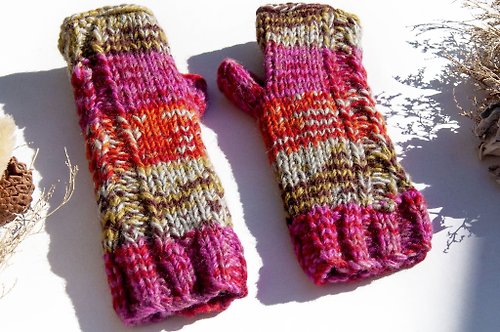 omhandmade 手織純羊毛針織手套/露趾手套/內刷毛手套/保暖手套-北歐馬卡龍色
