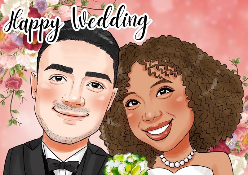 似顔絵ウェルカムボード　家族写真　オーダーメイド　結婚式　ウェルカムボード　プレゼント - 電子似顏繪/繪畫/插畫 - 其他材質 