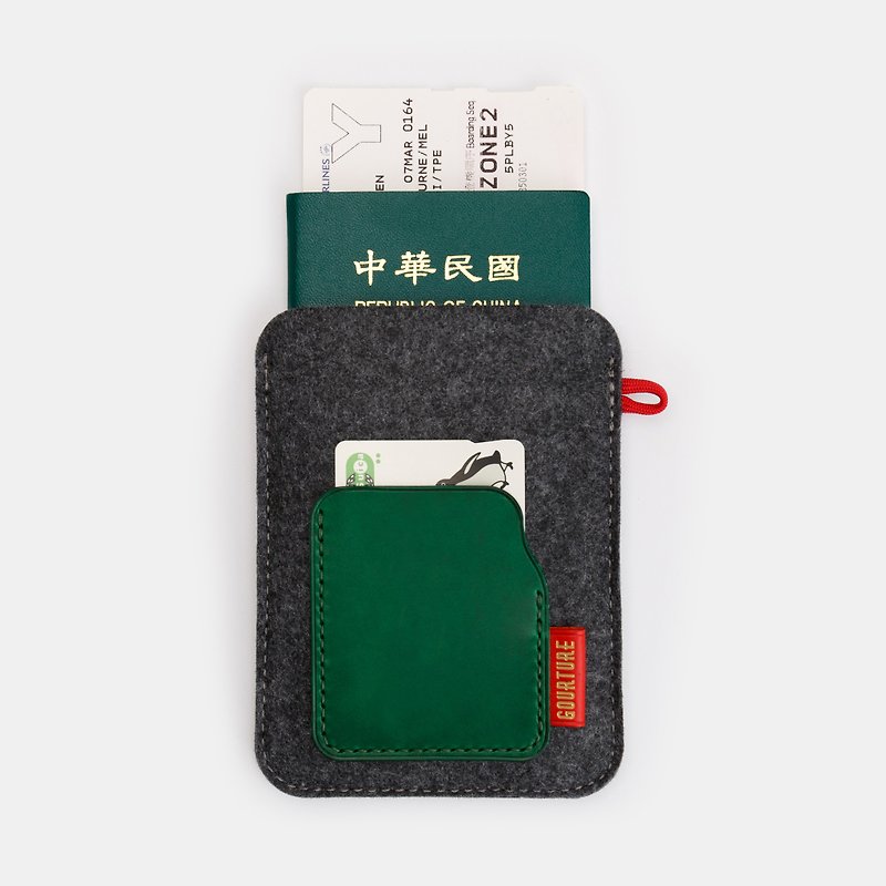 GOURTURE - Traveling abroad passport holder/passport cover double layer [pine flower green] - Passport Holders & Cases - Genuine Leather Green