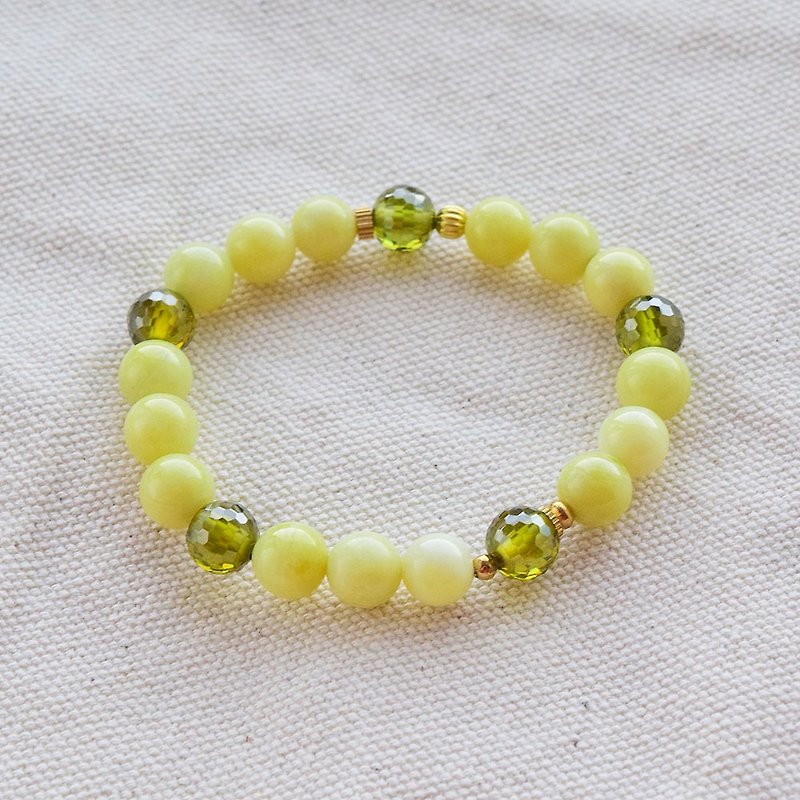 【Cauliflower Jade・Zircon】Bracelet/Bracelet - Bracelets - Semi-Precious Stones Yellow