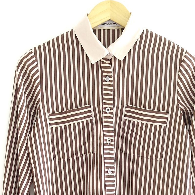 │Slowly│ Retro Straight Line - Vintage Shirt │vintage. Retro. Literature. Made in Japan - เสื้อเชิ้ตผู้หญิง - เส้นใยสังเคราะห์ หลากหลายสี